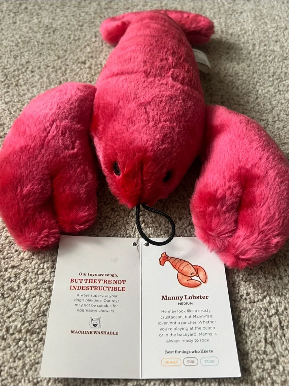 Manny Lobster Plush Dog Toy - Pink, Good Condition